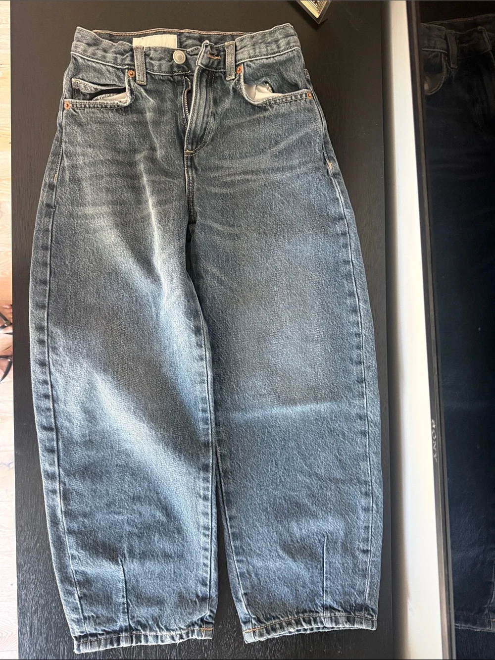 Zara Kids Washed Blue Barrel Jeans
